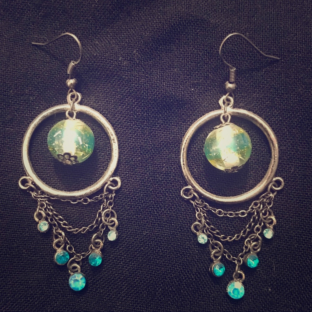 Blue/Green globe designed dangle earrings